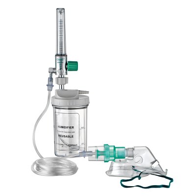 Oxygen flowmeter ball type with selector-single + humidifier + mask